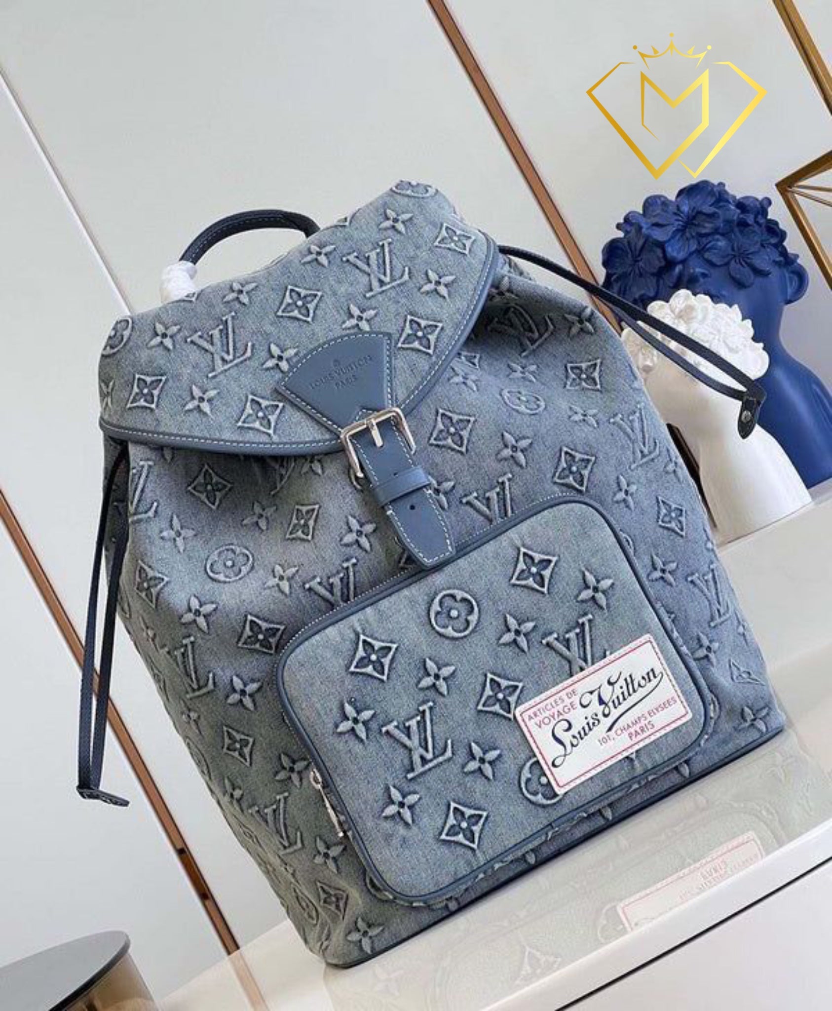 Montsouris Backpack Washed Monogram Denim GM